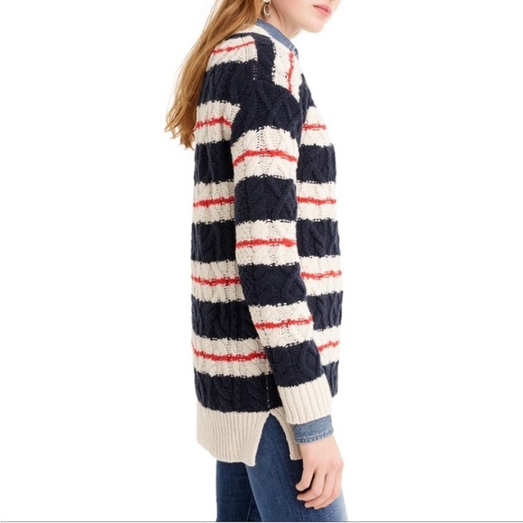 JCrew Chunky Preppy Gabby Striped Cable Knit Merino Wool Blend Sweater in Small - Picture 9 of 16